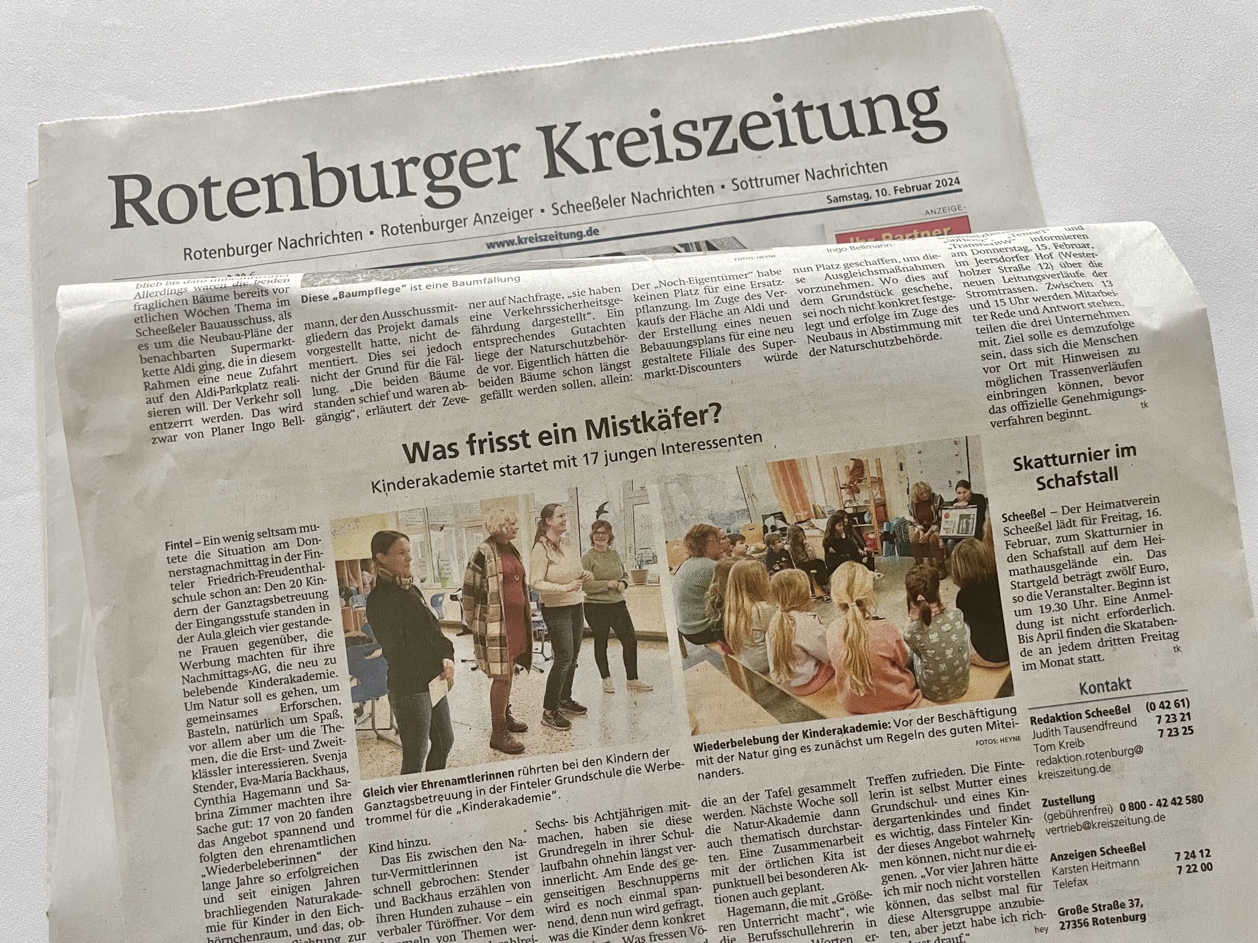 Berichterstattung Rotenburger Kreiszeitung – Start Kinder-Akademie Grundschule Fintel